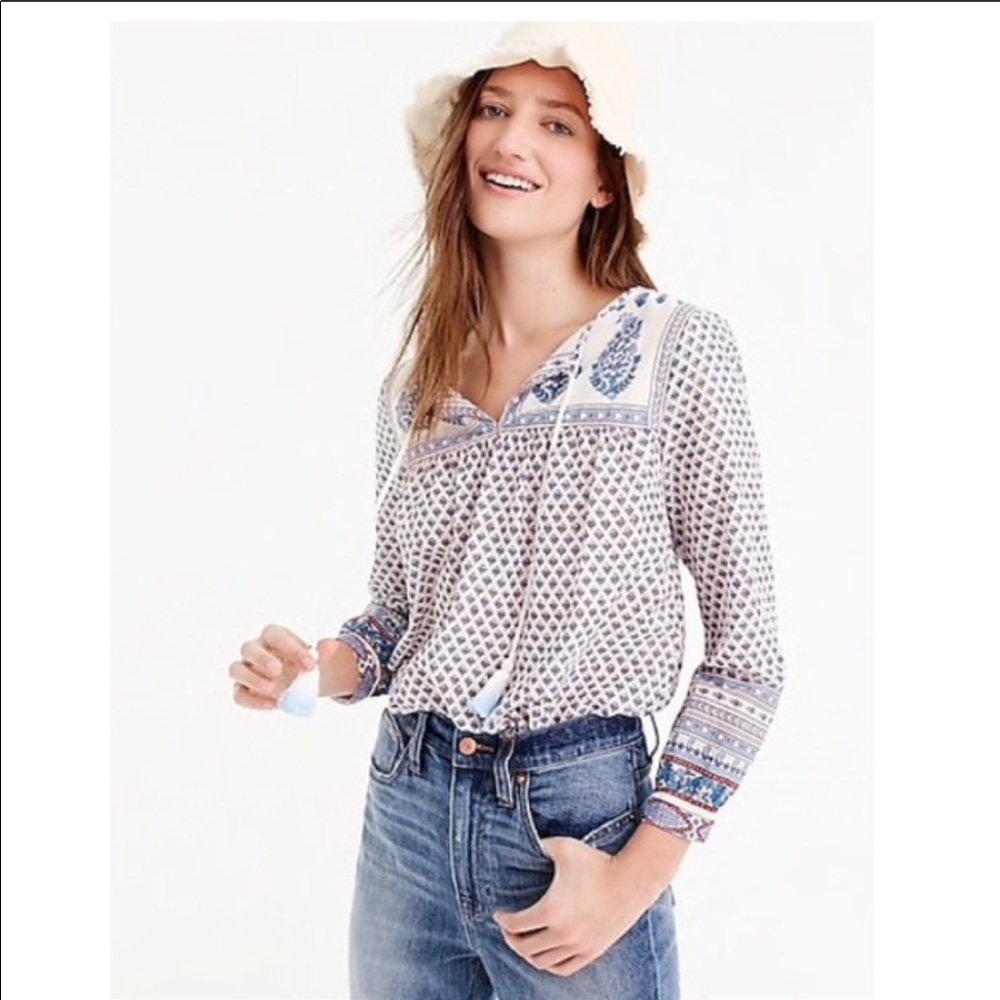 J Crew Point Sur Paisley Peasant Blouse